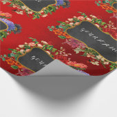 ヴィンテージフローラパーソナライズされた牡丹名レッドローズ ラッピングペーパー (角)