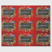 ヴィンテージフローラパーソナライズされた牡丹名レッドローズ ラッピングペーパー (フラット)