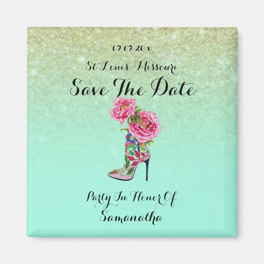 ヴィンテージフローラパーティーシューズ日付磁石を保存 マグネット (正面)