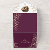 ヴィンテージフローラパープルモノグラム結婚ズ オールインワン招待状 (外側)