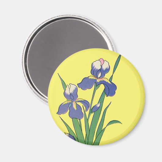 ヴィンテージフローラパープル春ガーデンアイリスフラワーズ マグネット (正面/裏面)