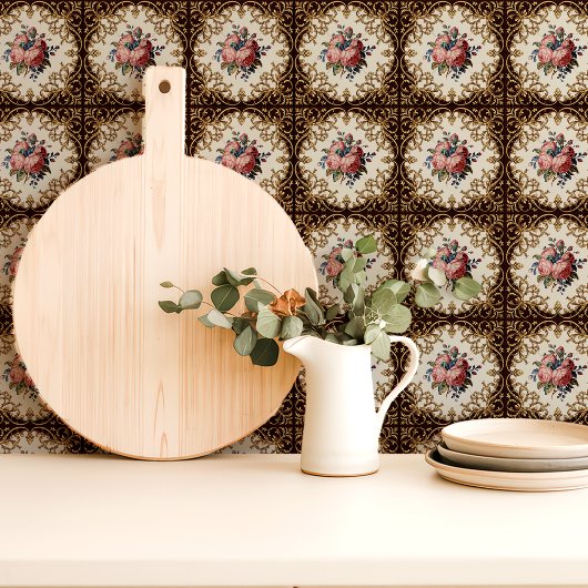 ヴィンテージフローラビクトリアンバラダマスクブラウン金ゴールド タイル