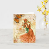 ヴィンテージフローラビクトリアンレディ誕生日 カード (黄色い花)