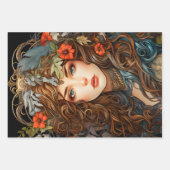 ヴィンテージフローラビクトリアン女神アールヌーボー ラッピングペーパーシート (正面2)