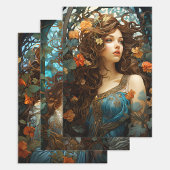 ヴィンテージフローラビクトリアン女神アールヌーボー ラッピングペーパーシート