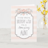 ヴィンテージフローラピストライプンク叔母誕生日カード カード (黄色い花)