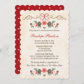 ヴィンテージフローラピネコーンクリスマスブライダルシャワー 招待状 (正面/裏面)