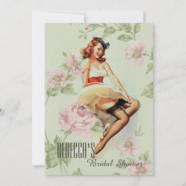 ヴィンテージフローラピンアップガールレトロブライダルシャワー 招待状