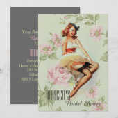ヴィンテージフローラピンアップガールレトロブライダルシャワー 招待状 (正面/裏面)