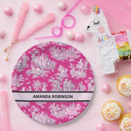 ヴィンテージフローラピンカマゼンタトイレデジュイミモノグラム ペーパープレート (パーティー)