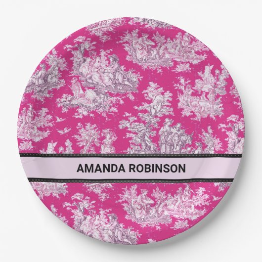 ヴィンテージフローラピンカマゼンタトイレデジュイミモノグラム ペーパープレート (正面)