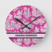 ヴィンテージフローラピンカマゼンタトイレデジュイミモノグラム ラウンド壁時計 (正面)