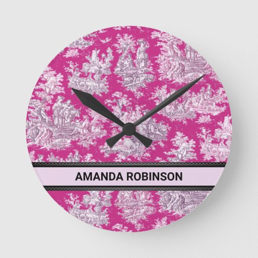 ヴィンテージフローラピンカマゼンタトイレデジュイミモノグラム ラウンド壁時計 (正面)