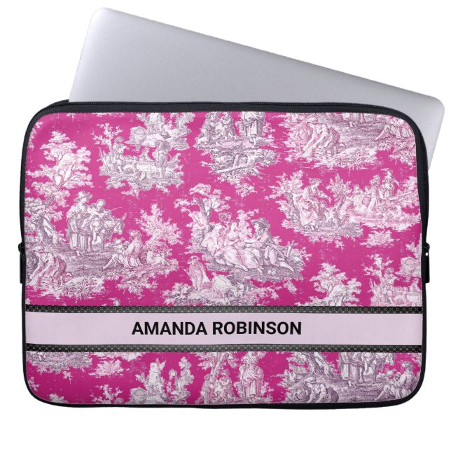 ヴィンテージフローラピンカマゼンタトイレデジュイミモノグラム ラップトップスリーブ (正面)