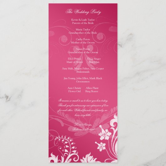 ヴィンテージフローラピンクとホワイト結婚式 プログラム (裏面)