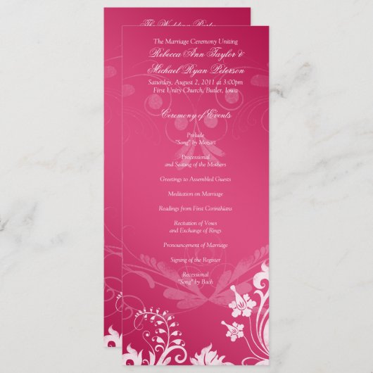 ヴィンテージフローラピンクとホワイト結婚式 プログラム (正面/裏面)