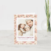 ヴィンテージフローラピンクのクリスマスのカスタマイズ カード (正面)