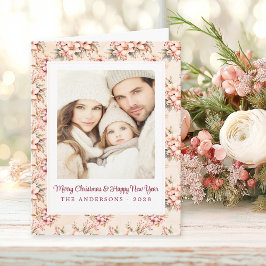 ヴィンテージフローラピンクのクリスマスのカスタマイズ カード