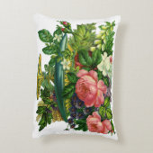 ヴィンテージフローラピンクのバラ、花の花瓶 アクセントクッション (裏面(縦))