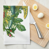 ヴィンテージフローラピンクのバラ、花の花瓶 キッチンタオル (四つ折り)