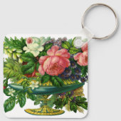 ヴィンテージフローラピンクのバラ、花の花瓶 キーホルダー (裏面)