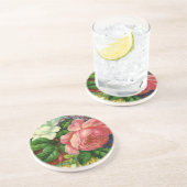 ヴィンテージフローラピンクのバラ、花の花瓶 コースター (側面)