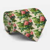 ヴィンテージフローラピンクのバラ、花の花瓶 ネクタイ (ロール)