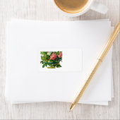 ヴィンテージフローラピンクのバラ、花の花瓶 ラベル (インサイチュ)