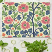 ヴィンテージフローラピンクの花緑豊かな葉 キッチンタオル (折り畳み)