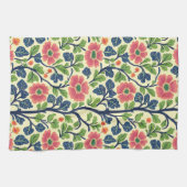ヴィンテージフローラピンクの花緑豊かな葉 キッチンタオル (横)
