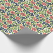 ヴィンテージフローラピンクの花緑豊かな葉 ラッピングペーパー (角)