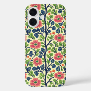 ヴィンテージフローラピンクの花緑豊かな葉 iPhone 16ケース