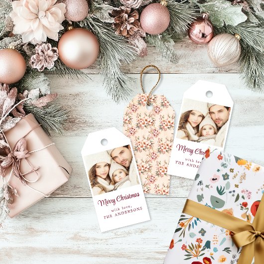 ヴィンテージフローラピンククリスマスギフトラベル ギフトタグ