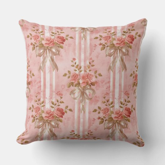 ヴィンテージフローラピンクコケット弓枕 クッション (正面)