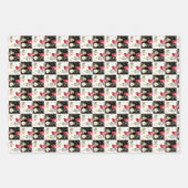 ヴィンテージフローラピンクブラックとホワイトチェッカーボード ラッピングペーパーシート (正面)