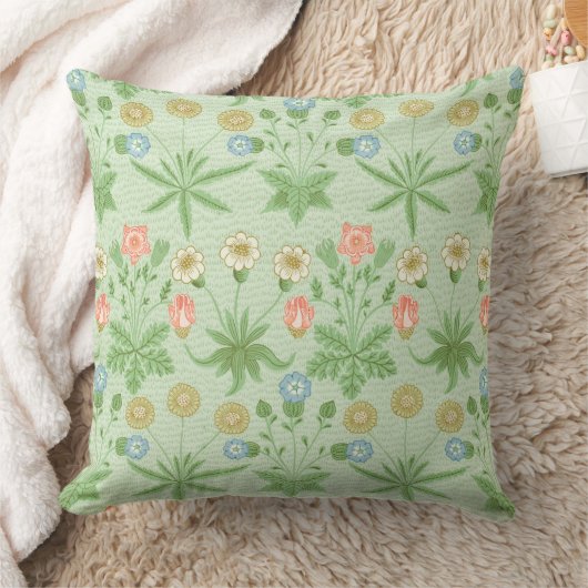 ヴィンテージフローラピンクブルーウィリアムモリスデイジー クッション (ブランケット)