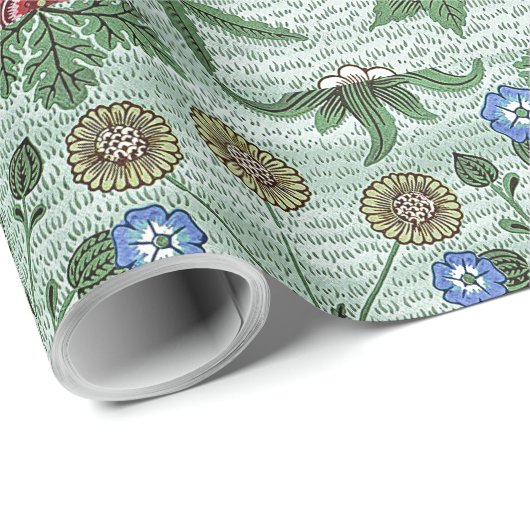 ヴィンテージフローラピンクブルーウィリアムモリスデイジー ラッピングペーパー (ロールコーナー)