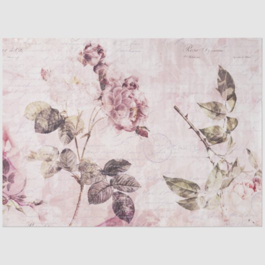 ヴィンテージフローラピンクボタニカルエフェメラデクページ 薄葉紙 (正面)