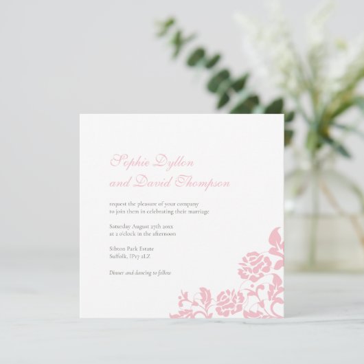 ヴィンテージフローラピンクローズレーススクウェア結婚ズ 招待状 (スタンド正面)