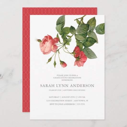 ヴィンテージフローラピンク卒業招待状 招待状 (正面/裏面)