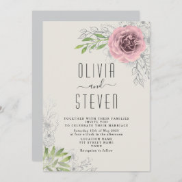 ヴィンテージフローラピンク結婚式招待状 招待状