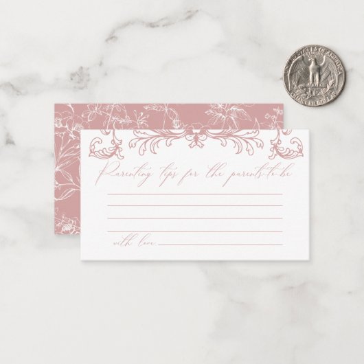 ヴィンテージフローラピンク赤ちゃんシャワー子育てのヒント ノートカード (正面/裏面インサイチュ)