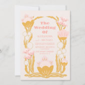ヴィンテージフローラピンク金ゴールドアールヌーボー結婚ズ 招待状 (正面)