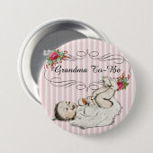 ヴィンテージフローラピンク「おばあちゃん」ベビーボタン 缶バッジ (正面&裏面)