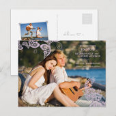 ヴィンテージフローラピーコックパープルフォトセーブ日付 案内ポストカード (正面/裏面)