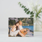 ヴィンテージフローラピーコックパープルフォトセーブ日付 案内ポストカード (スタンド正面)