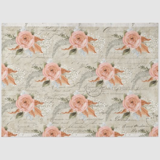 ヴィンテージフローラピーチスクリプトエフェメラデクページ 薄葉紙 (正面)