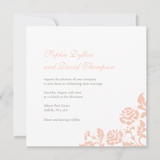 ヴィンテージフローラピーチバラレースススクエア結婚ズ 招待状 (正面)