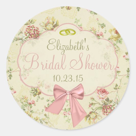 ヴィンテージフローラピーチボウブライダルシャワー ラウンドシール (正面)