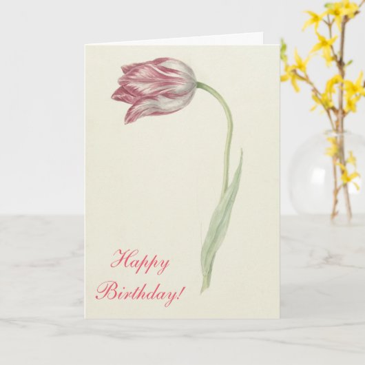 ヴィンテージフローラファインアートピンクチューリップ – 誕生日 カード (黄色い花)